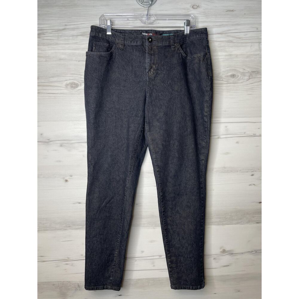 Style & Co Womens 14 Black Gray Skinny Leg High Rise Stretch Denim Jeans Pants